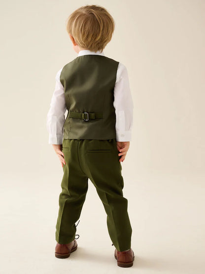 |Boy| Conjunto De Colete, Camisa, Calça e Gravata-Borboleta Verde-Oliva (3 meses a 9 anos)