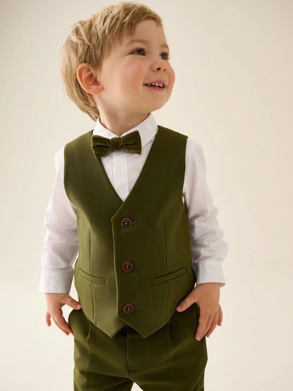 |Boy| Conjunto De Colete, Camisa, Calça e Gravata-Borboleta Verde-Oliva (3 meses a 9 anos)
