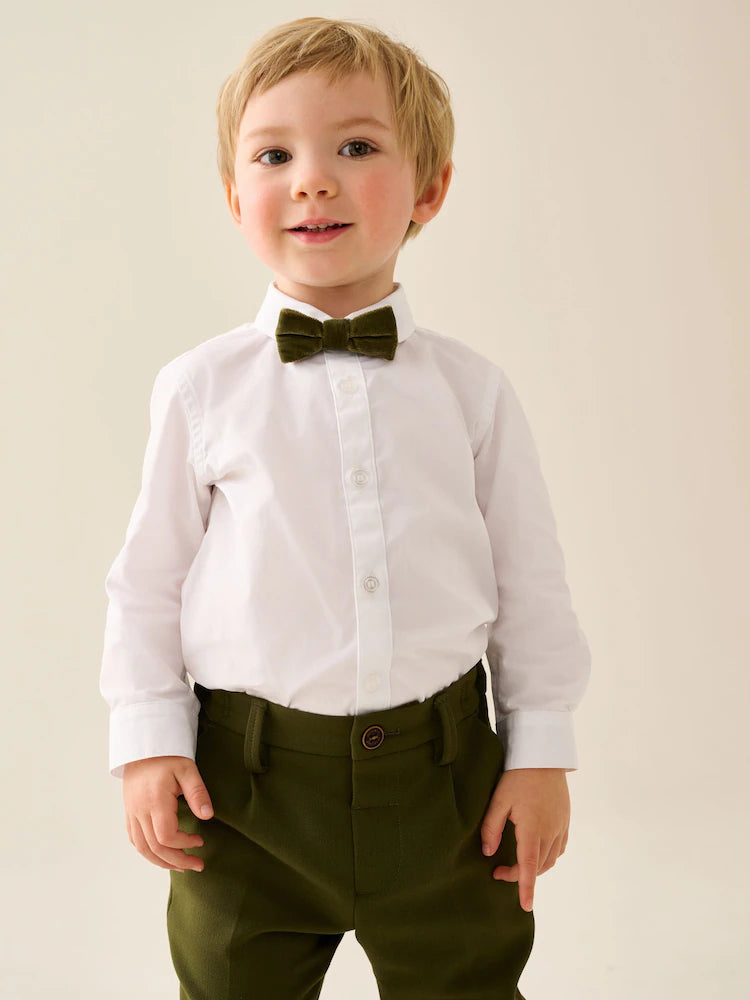 |Boy| Conjunto De Colete, Camisa, Calça e Gravata-Borboleta Verde-Oliva (3 meses a 9 anos)