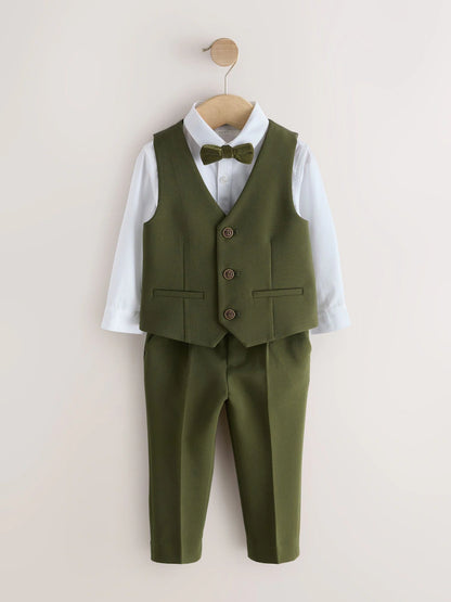 |Boy| Conjunto De Colete, Camisa, Calça e Gravata-Borboleta Verde-Oliva (3 meses a 9 anos)