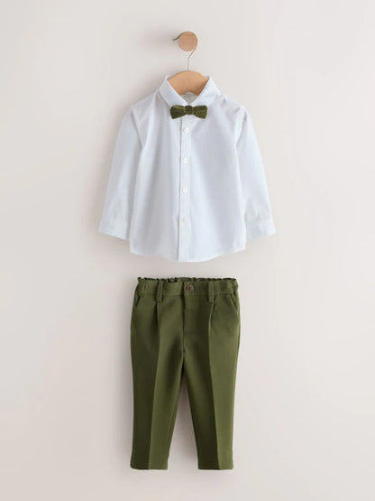 |Boy| Conjunto De Colete, Camisa, Calça e Gravata-Borboleta Verde-Oliva (3 meses a 9 anos)