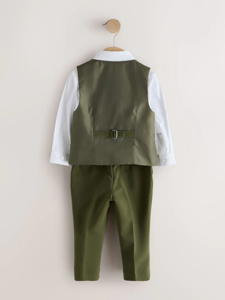 |Boy| Conjunto De Colete, Camisa, Calça e Gravata-Borboleta Verde-Oliva (3 meses a 9 anos)