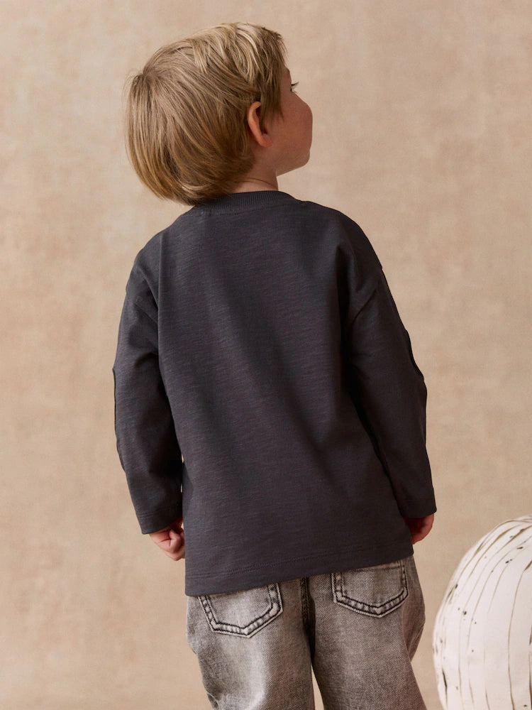 |Boy| Camiseta Manga Longa Cinza-Chumbo com Estampa nas Costas e Personagem de Halloween