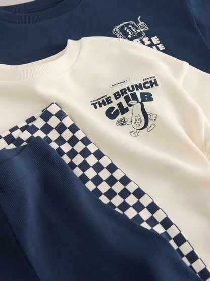 |Boy| Conjunto de 4 peças "Brunch Club" (camiseta e calça jogger) – Azul-marinho/Branco (3 meses a 7 anos)