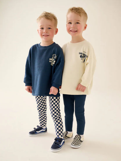 |Boy| Conjunto de 4 peças "Brunch Club" (camiseta e calça jogger) – Azul-marinho/Branco (3 meses a 7 anos)