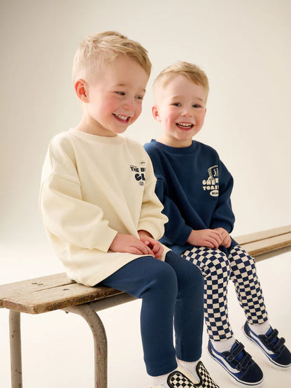 |Boy| Conjunto de 4 peças "Brunch Club" (camiseta e calça jogger) – Azul-marinho/Branco (3 meses a 7 anos)