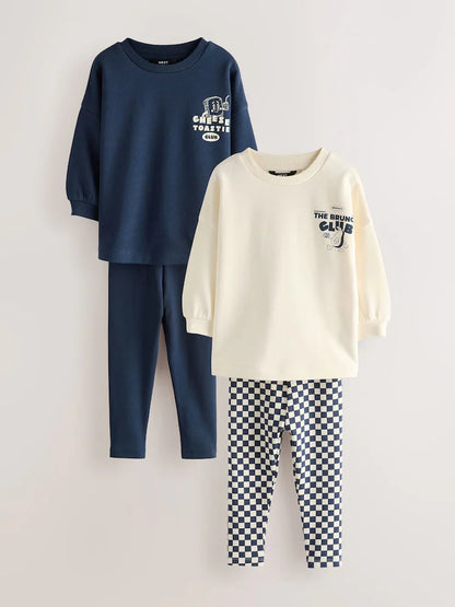 |Boy| Conjunto de 4 peças "Brunch Club" (camiseta e calça jogger) – Azul-marinho/Branco (3 meses a 7 anos)