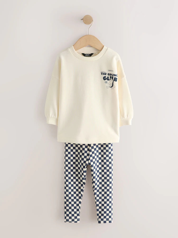 |Boy| Conjunto de 4 peças "Brunch Club" (camiseta e calça jogger) – Azul-marinho/Branco (3 meses a 7 anos)