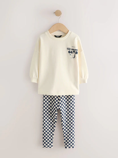 |Boy| Conjunto de 4 peças "Brunch Club" (camiseta e calça jogger) – Azul-marinho/Branco (3 meses a 7 anos)