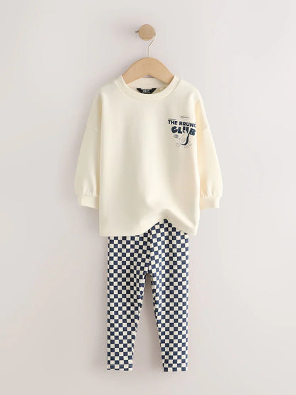 |Boy| Conjunto de 4 peças "Brunch Club" (camiseta e calça jogger) – Azul-marinho/Branco (3 meses a 7 anos)