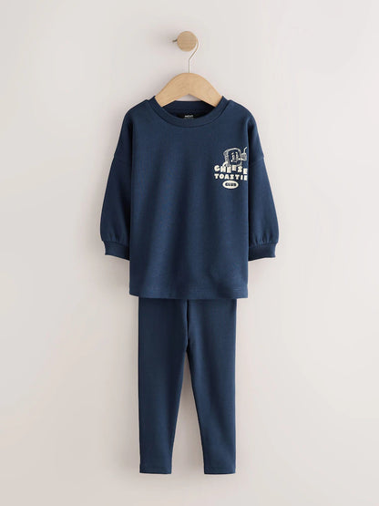 |Boy| Conjunto de 4 peças "Brunch Club" (camiseta e calça jogger) – Azul-marinho/Branco (3 meses a 7 anos)
