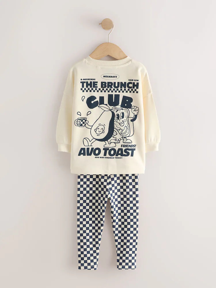 |Boy| Conjunto de 4 peças "Brunch Club" (camiseta e calça jogger) – Azul-marinho/Branco (3 meses a 7 anos)
