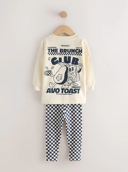 |Boy| Conjunto de 4 peças "Brunch Club" (camiseta e calça jogger) – Azul-marinho/Branco (3 meses a 7 anos)