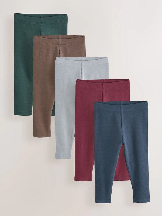 |Girl| Kit com 5 Leggings Caneladas Azul/Verde (3 meses a 7 anos)