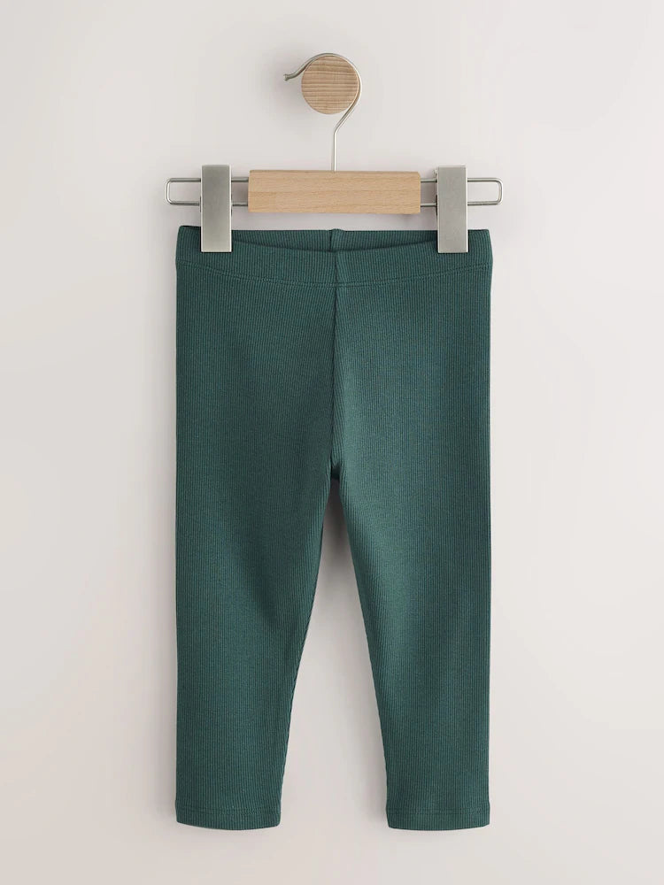 |Girl| Kit com 5 Leggings Caneladas Azul/Verde (3 meses a 7 anos)