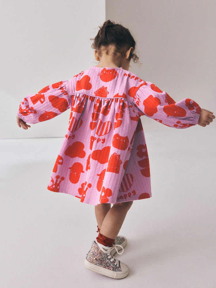|Girl| Vestido Roxo de Manga Bufante Longa (3 meses a 7 anos)