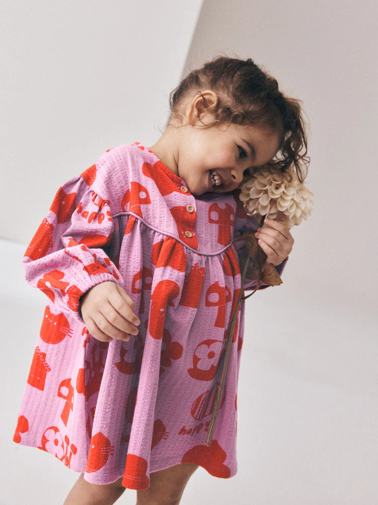 |Girl| Vestido Roxo de Manga Bufante Longa (3 meses a 7 anos)