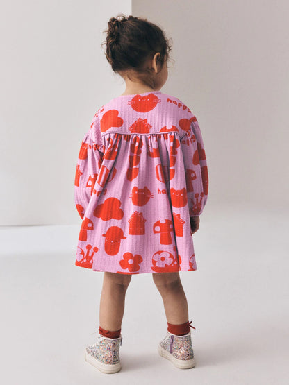 |Girl| Vestido Roxo de Manga Bufante Longa (3 meses a 7 anos)