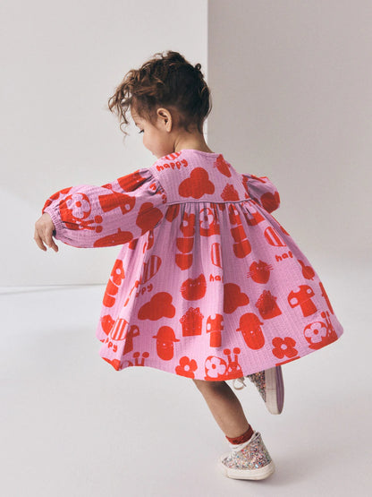 |Girl| Vestido Roxo de Manga Bufante Longa (3 meses a 7 anos)