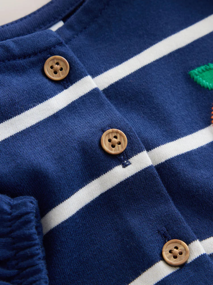 |Girl| Vestido De Malha De Manga Longa Com Listras Azul-Marinho e Estampa de Joaninha (3 meses a 7 anos)