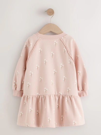 |Girl| Vestido de Moletom Manga Longa Creme com Estampa Floral Miúda (3 meses a 7 anos)