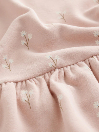 |Girl| Vestido de Moletom Manga Longa Creme com Estampa Floral Miúda (3 meses a 7 anos)