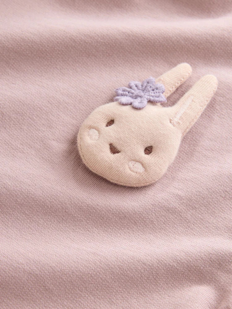 |Girl| Conjunto De Blusa De Manga Curta Rosa Com Detalhe Acolchoado De Coelhinho e Saia De Tule (3 meses a 7 anos)