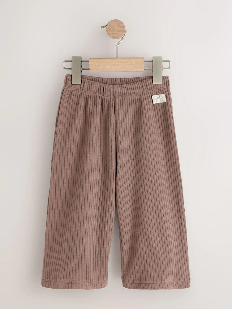 |Girl| Kit com 3 Calças Caneladas Wide Leg (Neutro/Lilás) – 3 meses a 7 anos