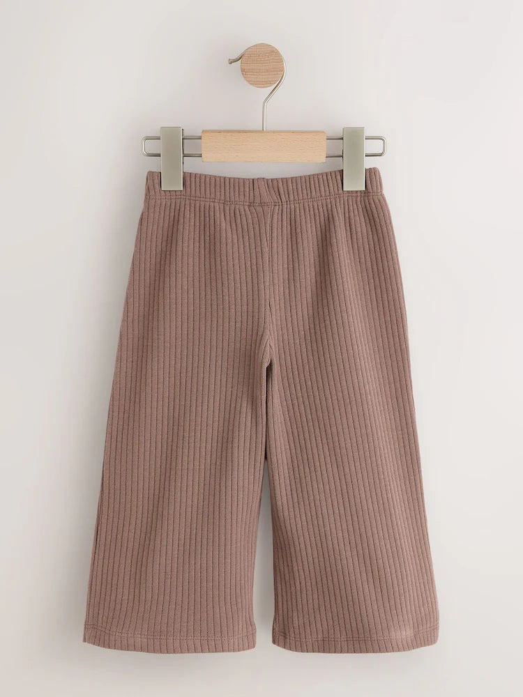 |Girl| Kit com 3 Calças Caneladas Wide Leg (Neutro/Lilás) – 3 meses a 7 anos