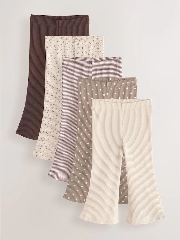 |Girl| Kit com 5 Leggings Caneladas Flare em Tons Neutros (3 meses a 7 anos)