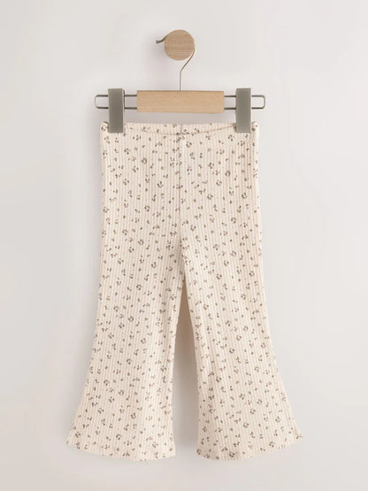 |Girl| Kit com 5 Leggings Caneladas Flare em Tons Neutros (3 meses a 7 anos)