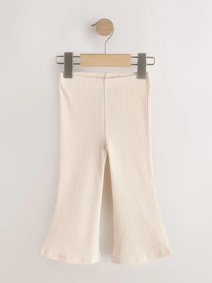 |Girl| Kit com 5 Leggings Caneladas Flare em Tons Neutros (3 meses a 7 anos)
