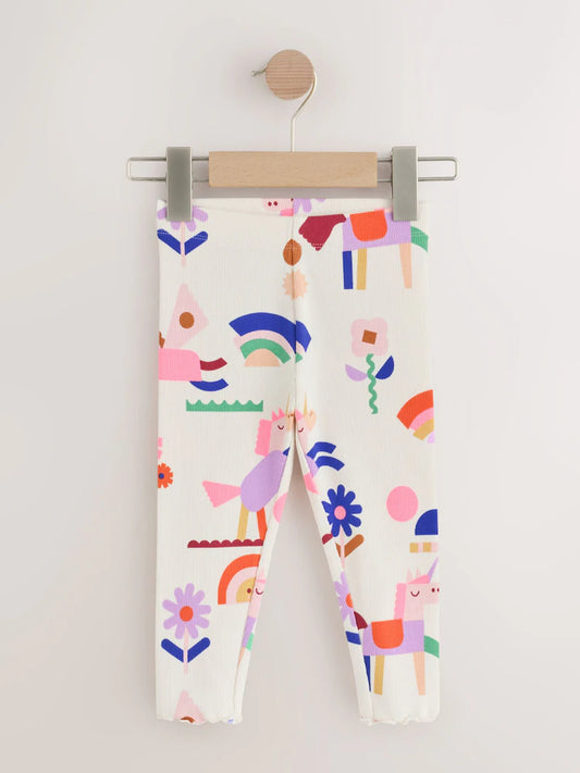 |Girl| Kit com 5 Leggings Caneladas com Estampa de Arco-íris e Cavalo (3 meses a 7 anos)