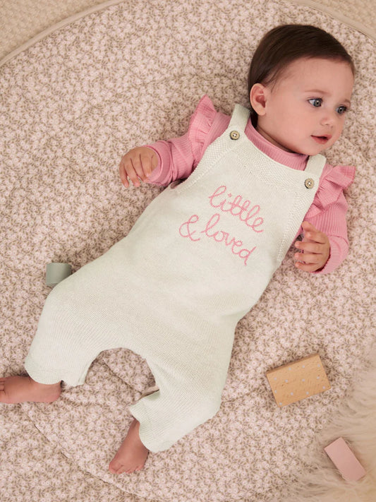 |BabyGirl| Conjunto De 2 Peças: Body e Jardineira De Tricô Na Cor Cru (0 meses a 2 anos)