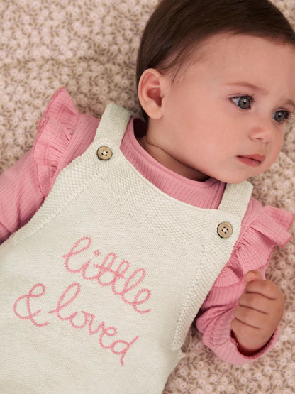 |BabyGirl| Conjunto De 2 Peças: Body e Jardineira De Tricô Na Cor Cru (0 meses a 2 anos)