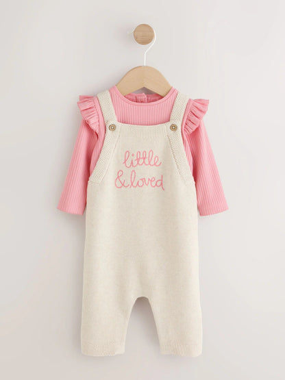 |BabyGirl| Conjunto De 2 Peças: Body e Jardineira De Tricô Na Cor Cru (0 meses a 2 anos)