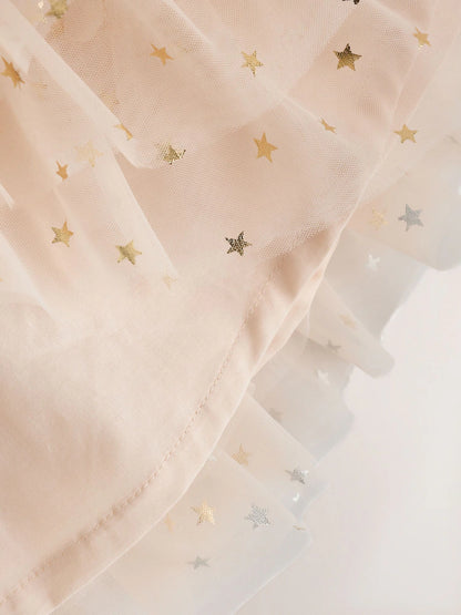 |BabyGirl| Vestido De Tule De Manga Comprida Ecru Star Para Bebê (0 meses a 2 anos)