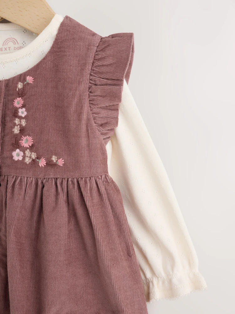 |BabyGirl| Conjunto De 3 Peças: Body Jardineira Floral Marrom-Chocolate e Meia-Calça (0 meses a 2 anos)