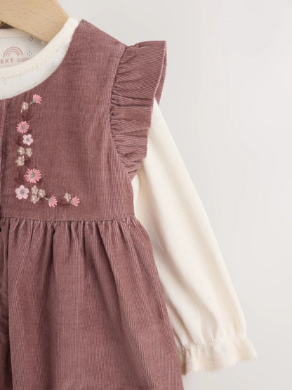 |BabyGirl| Conjunto De 3 Peças: Body Jardineira Floral Marrom-Chocolate e Meia-Calça (0 meses a 2 anos)