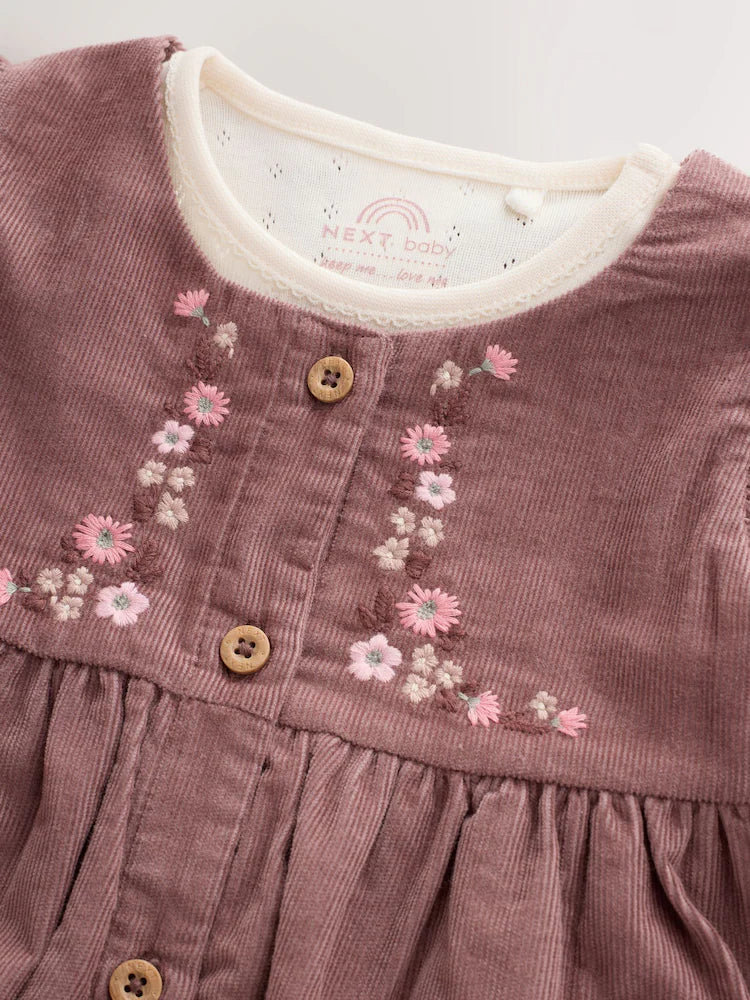 |BabyGirl| Conjunto De 3 Peças: Body Jardineira Floral Marrom-Chocolate e Meia-Calça (0 meses a 2 anos)