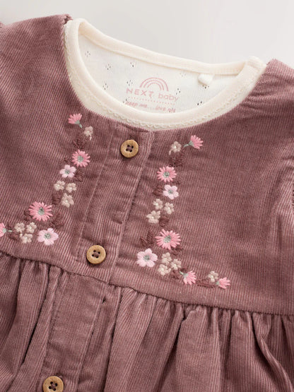 |BabyGirl| Conjunto De 3 Peças: Body Jardineira Floral Marrom-Chocolate e Meia-Calça (0 meses a 2 anos)
