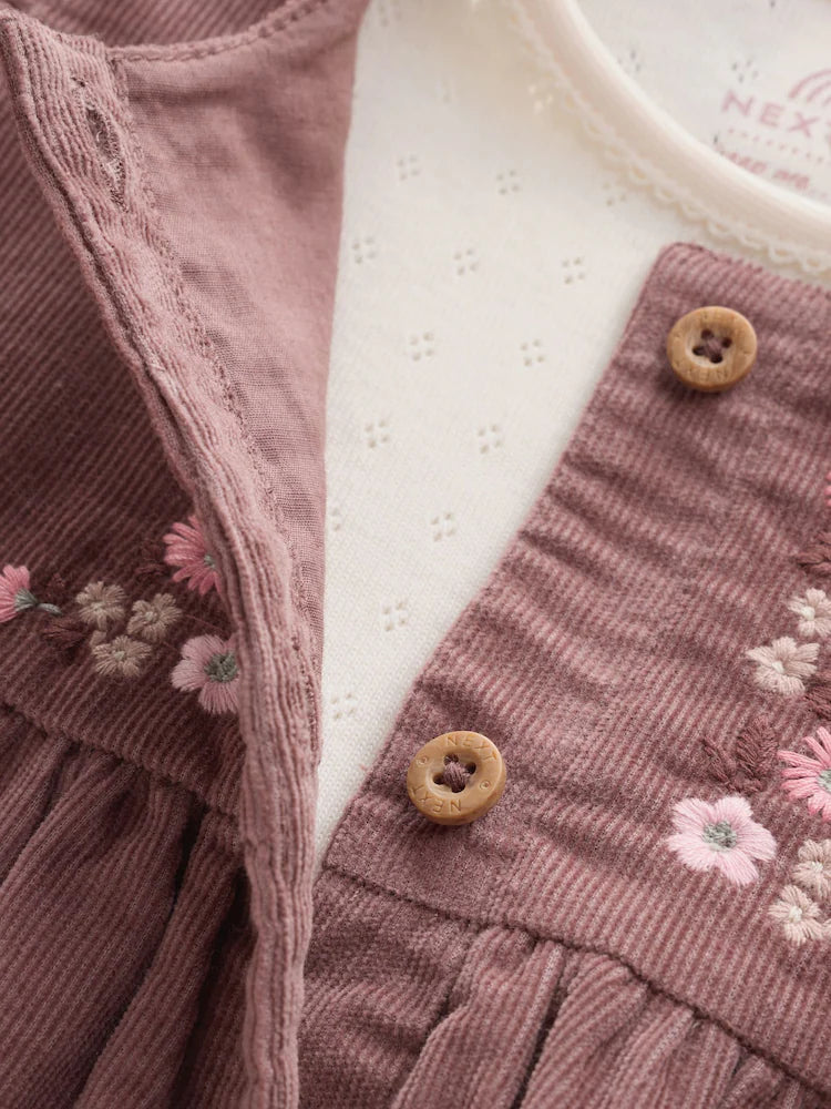 |BabyGirl| Conjunto De 3 Peças: Body Jardineira Floral Marrom-Chocolate e Meia-Calça (0 meses a 2 anos)