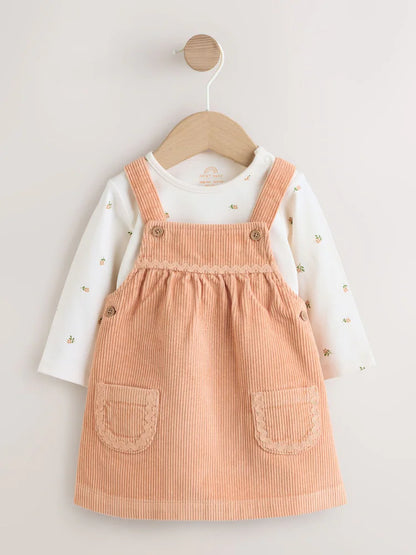 |BabyGirl| Conjunto De 2 Peças: Body e Jardineira De Veludo Cotelê (cor ferrugem) Para Bebês (0 meses a 2 anos)