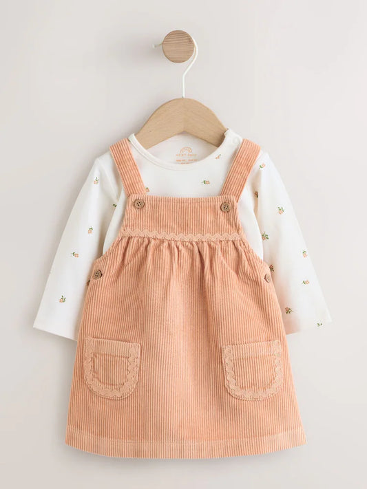 |BabyGirl| Conjunto De 2 Peças: Body e Jardineira De Veludo Cotelê (cor ferrugem) Para Bebês (0 meses a 2 anos)