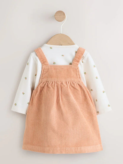 |BabyGirl| Conjunto De 2 Peças: Body e Jardineira De Veludo Cotelê (cor ferrugem) Para Bebês (0 meses a 2 anos)