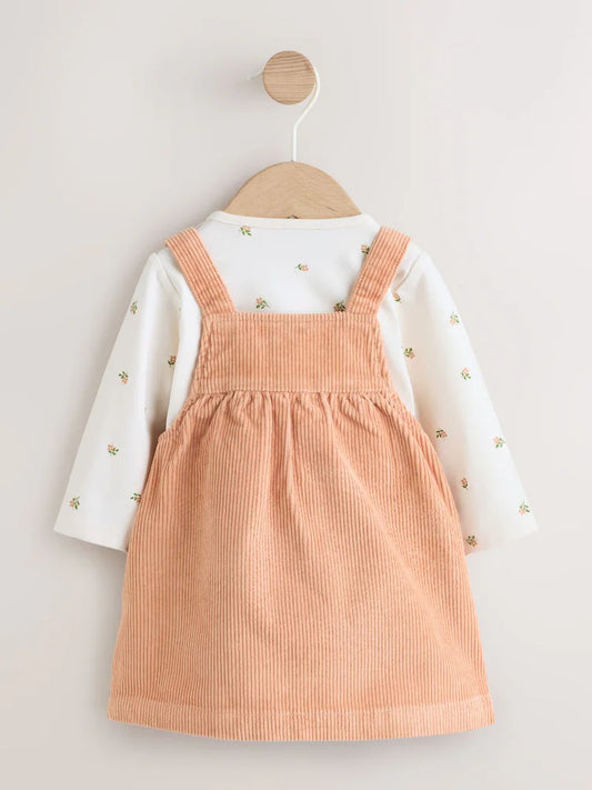 |BabyGirl| Conjunto De 2 Peças: Body e Jardineira De Veludo Cotelê (cor ferrugem) Para Bebês (0 meses a 2 anos)
