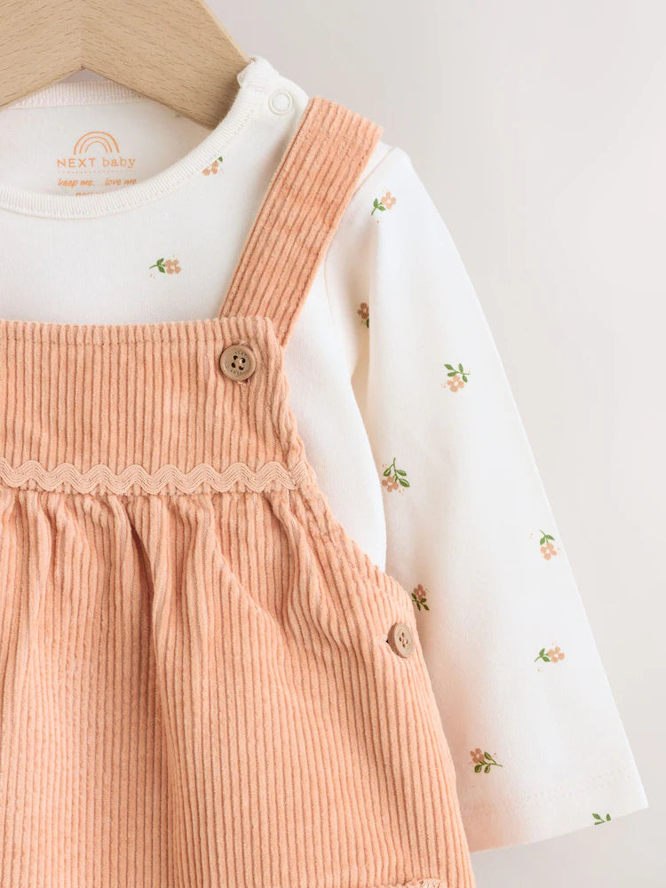 |BabyGirl| Conjunto De 2 Peças: Body e Jardineira De Veludo Cotelê (cor ferrugem) Para Bebês (0 meses a 2 anos)