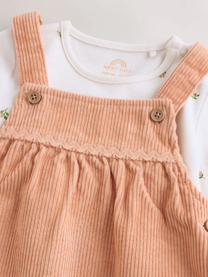 |BabyGirl| Conjunto De 2 Peças: Body e Jardineira De Veludo Cotelê (cor ferrugem) Para Bebês (0 meses a 2 anos)
