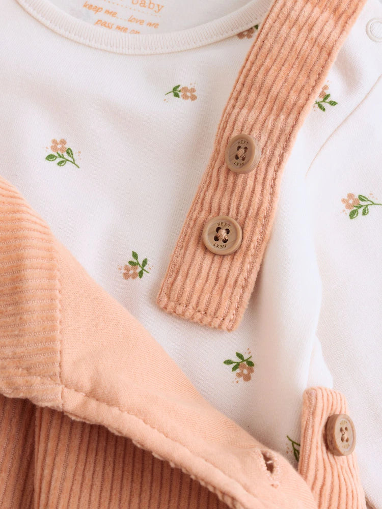 |BabyGirl| Conjunto De 2 Peças: Body e Jardineira De Veludo Cotelê (cor ferrugem) Para Bebês (0 meses a 2 anos)