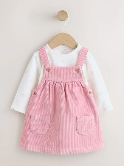|BabyGirl| Conjunto De Body e Avental Rosa De Veludo Cotelê Para Bebê (2 peças, 0 meses a 2 anos)